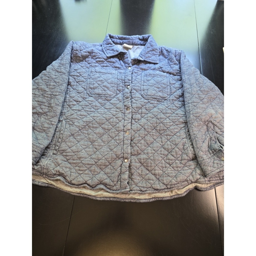 Dickies Women's 2X Quilted Shirt Jacket Blue Herringbone Shacket Snap Front...